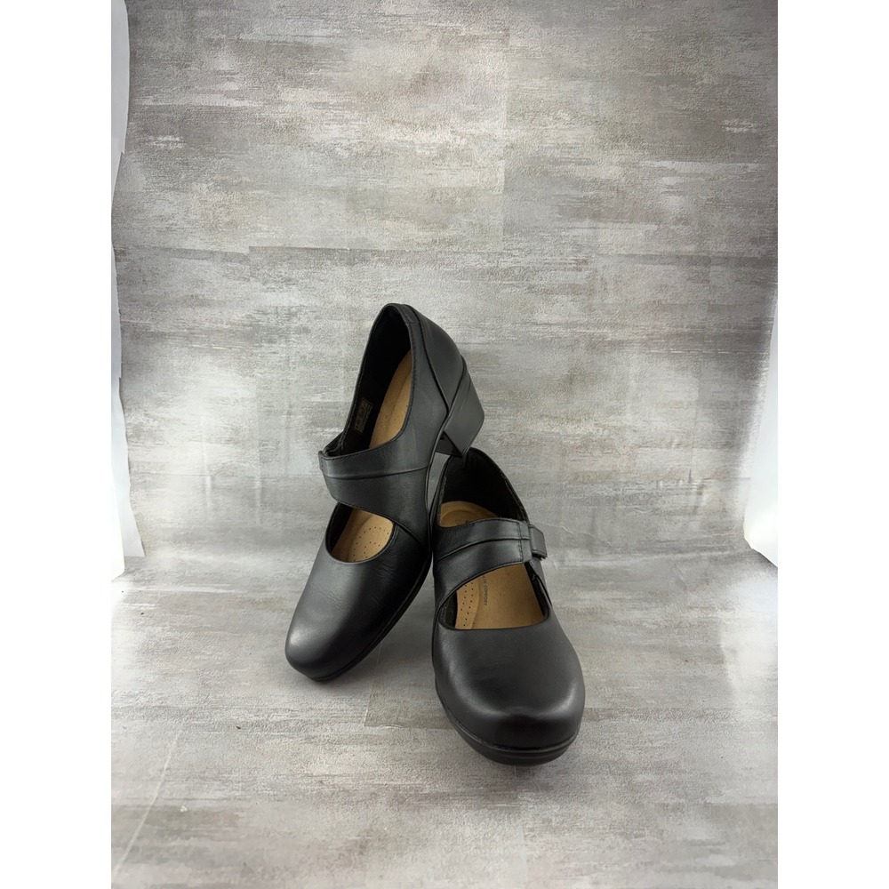 Clarks Collection Adriel Viola Black Leather Mary Jane Block Heels Women Sz 8.5M